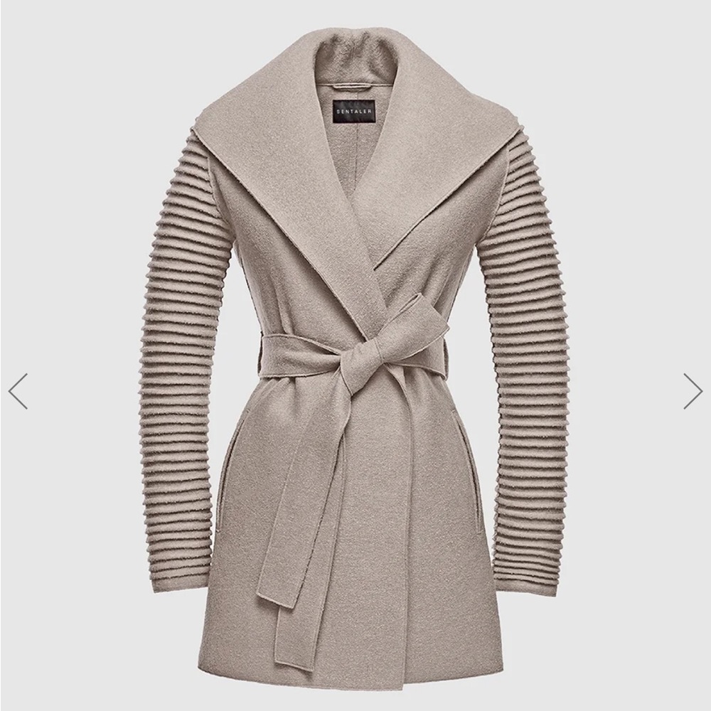 NWOT Sentler WRAP COAT WITH RIBBED SLEEVES Gull Gray Sz Small